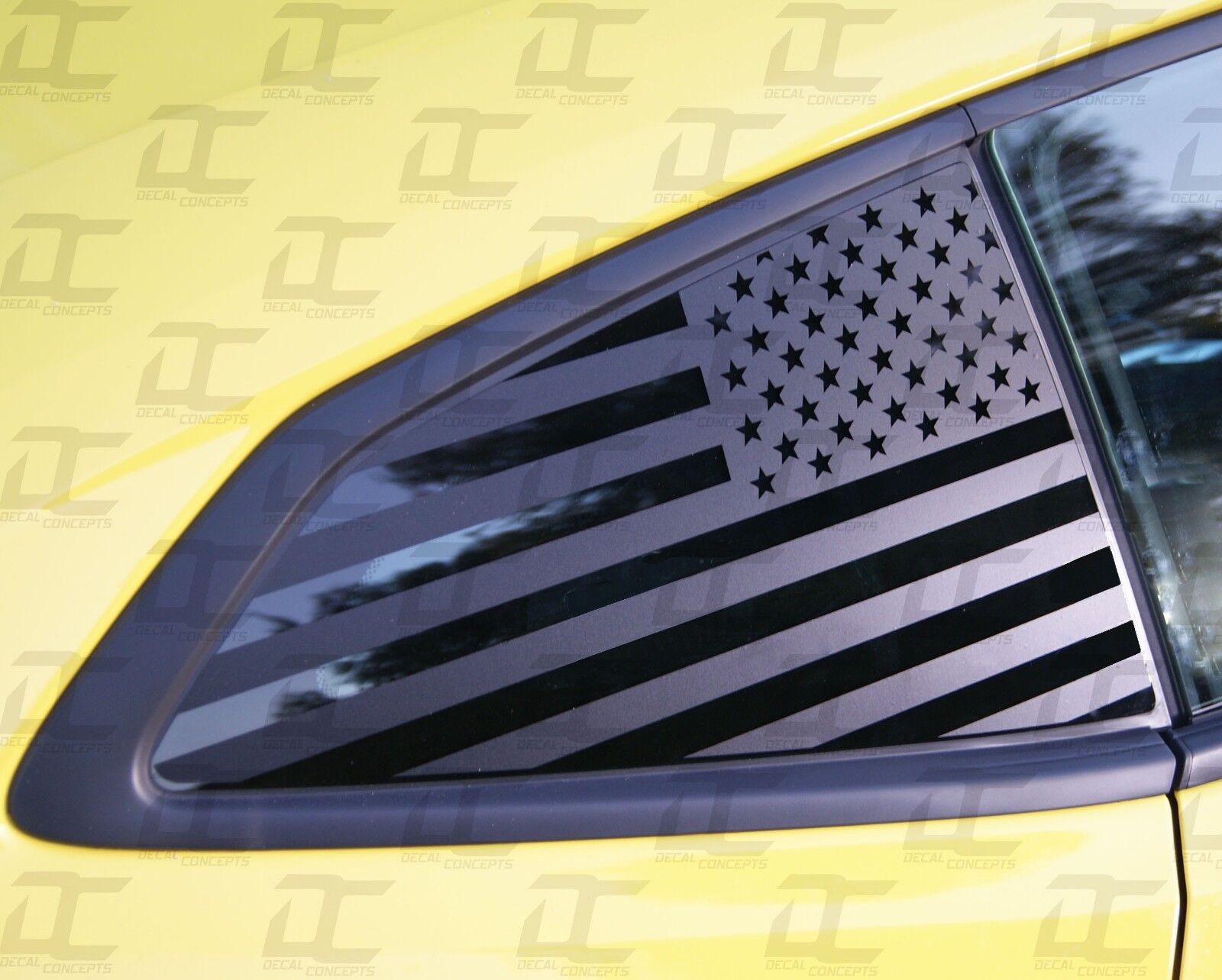 2016-2022 Camaro Flat Black American Flag Rear Quarter Window Accent Decal (2)