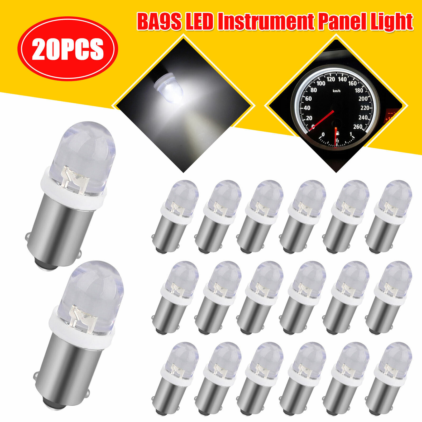 20PCS BA9S LED Interior Dome Instrument Panel Dash Gauge Light Bulbs 6000K White