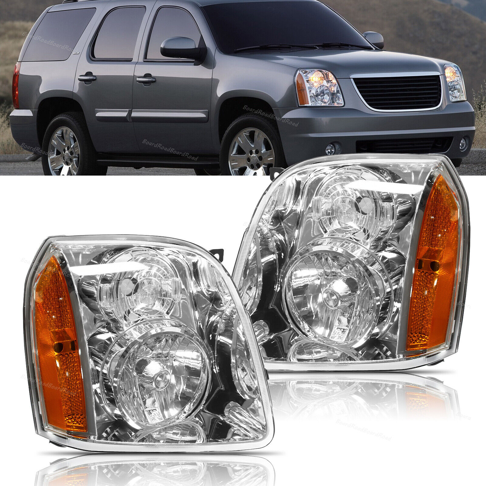 Fit for 2007-2013 GMC Yukon XL 1500 2500 Left & Right Side Halogen Headlights