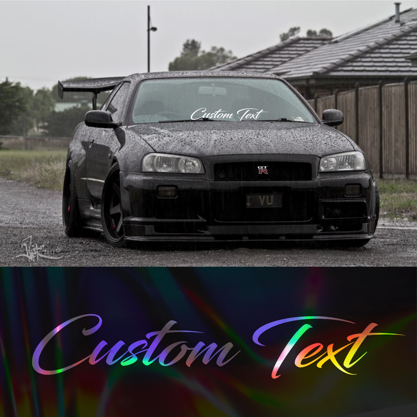 Cursive Custom Text lettering rainbow crome japanese style oilslick decal
