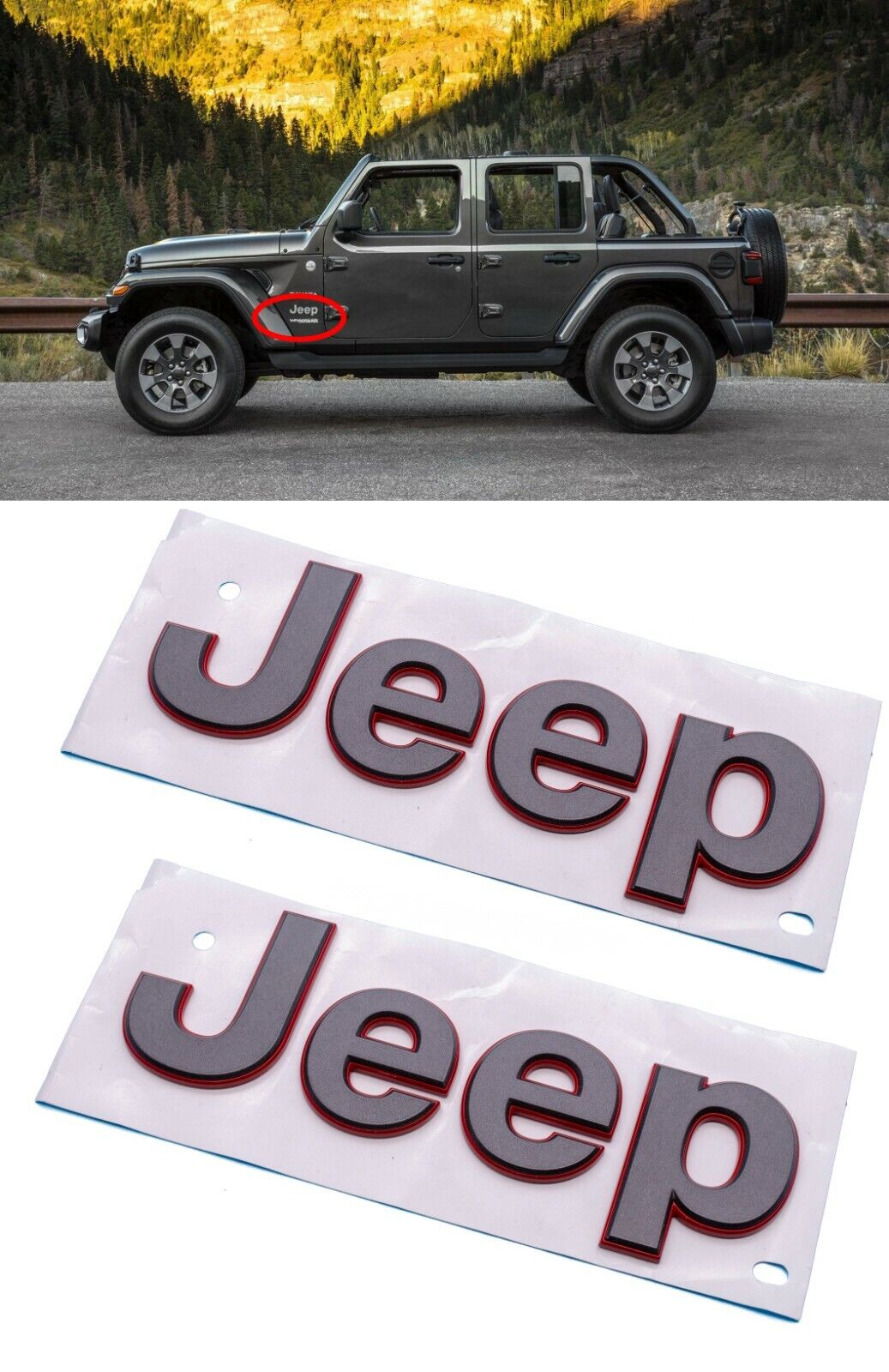 18-20 Jeep Wrangler JL Gladiator Grey with Red Outline Nameplate Badge Emblem