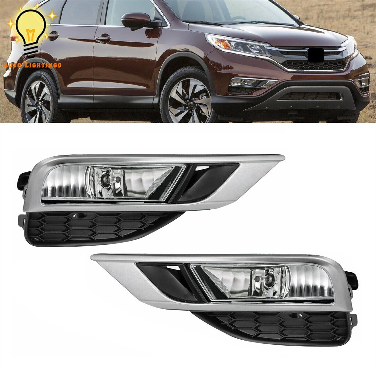 Pair of Bumper Fog Lights Lamps w/Cover Switch Kits For 2015 2016 Honda CRV
