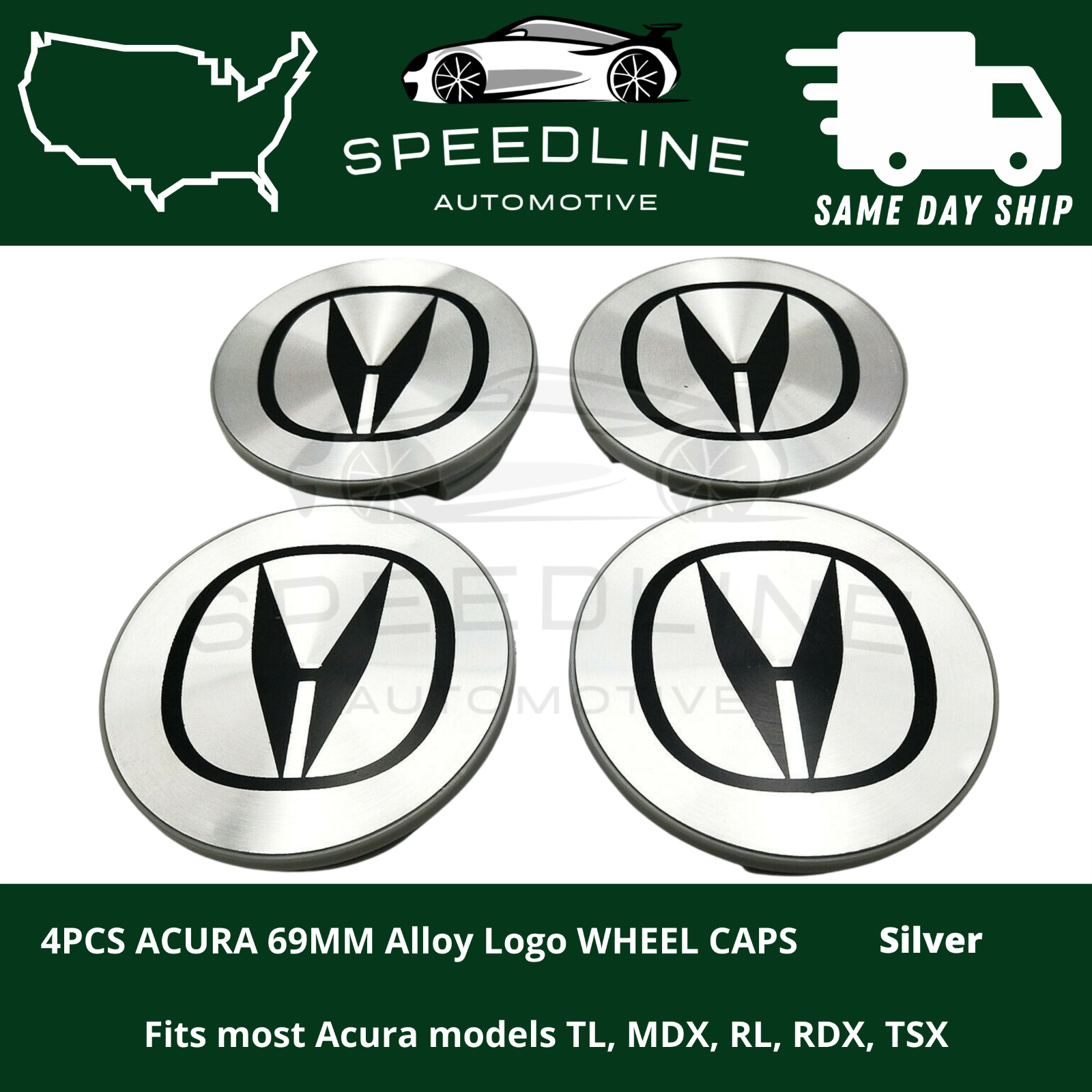 4Pc Set Silver Wheel Center Hub Caps Alloy Logo 69mm Emblem Badge Fit Acura