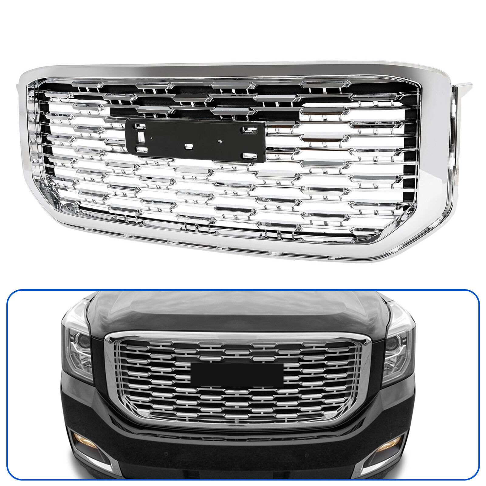 Fit For GMC Yukon Denali Style 2015-2020 22936421 Front Upper Grille Chrome ABS