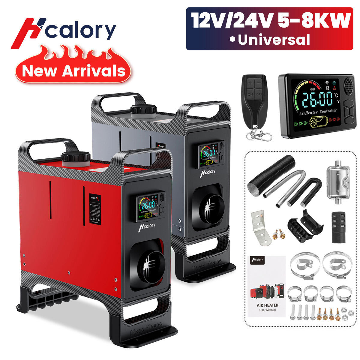 Hcalory Diesel Air Heater 8KW 12V 24V LCD w/ bluetooth Control For Boat Truck