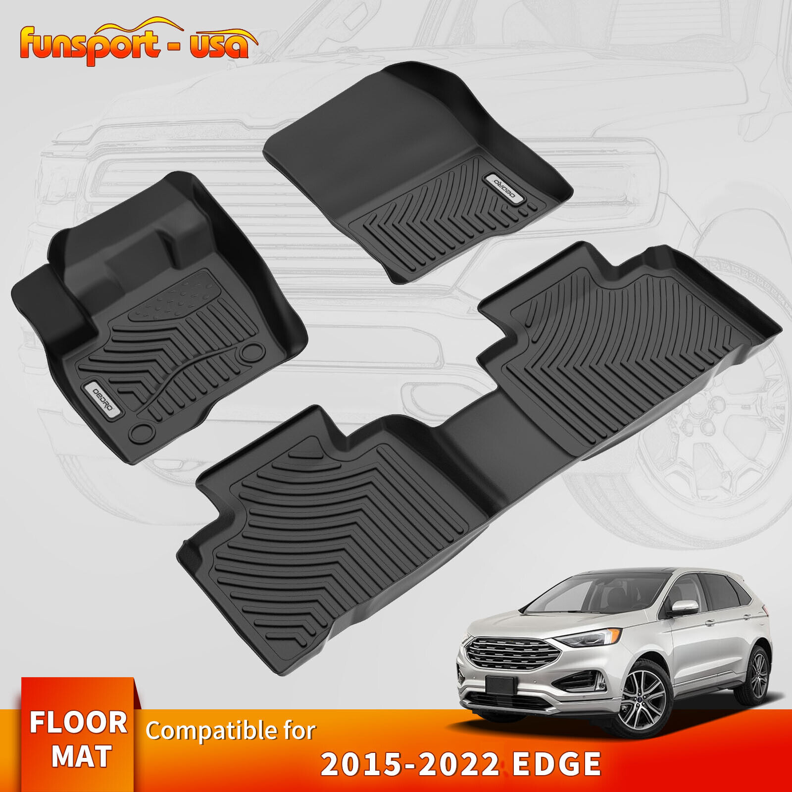 OEDRO Car Floor Mat Liners 3D Molded TPE for 2015-2024 Ford Edge All-weather
