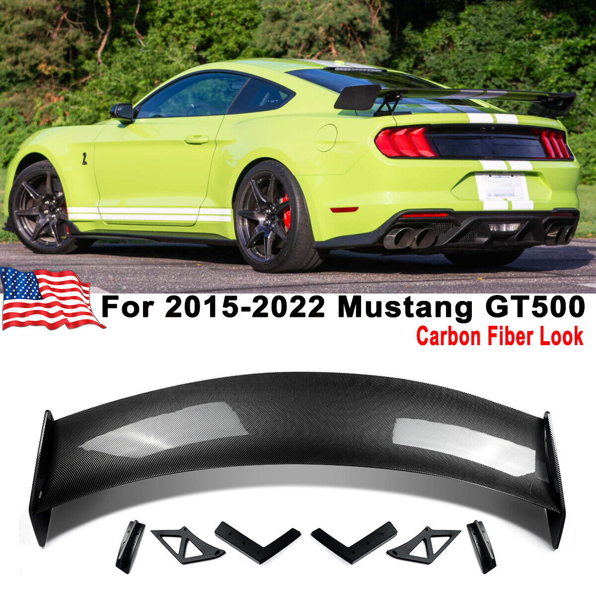 For 15-23 Ford Mustang GT500 CFTP Style Rear Trunk Spoiler Wing Lip Carbon Look