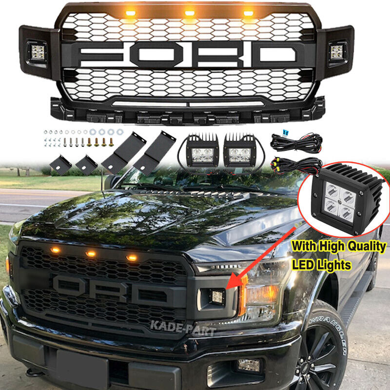 For 2018 2019 2020 Ford F150 Grill Raptor Style Front Bumper Grille Mesh w/LED