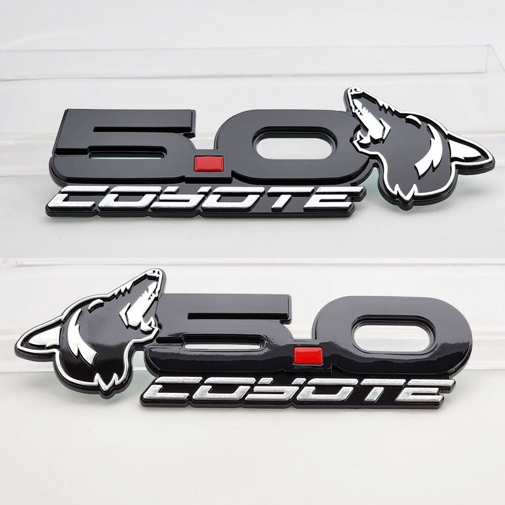 NEW Chrome Howling Coyote 5.0 Fender Emblems Fits 15-23 Mustang & Universal Fit