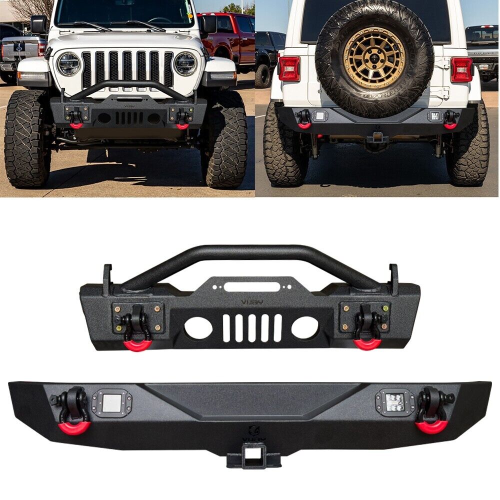 LUYWTE Front Rear Bumper with LED Light Fits 2018-2024 Jeep Wrangler JL/JLU
