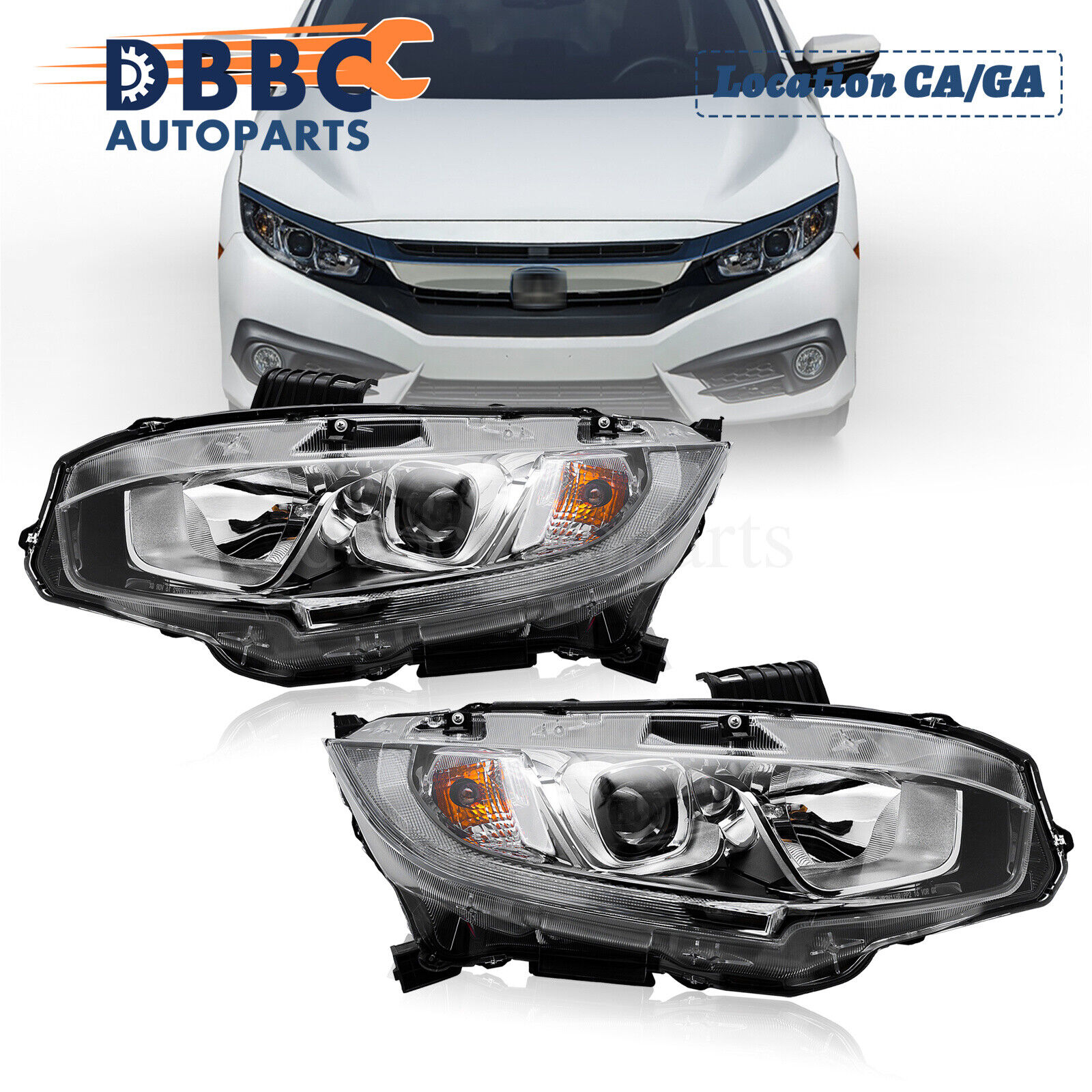 Fit For Honda Civic 2016-2021 Pair Halogen Headlights Headlamps LH&RH W/O Bulbs