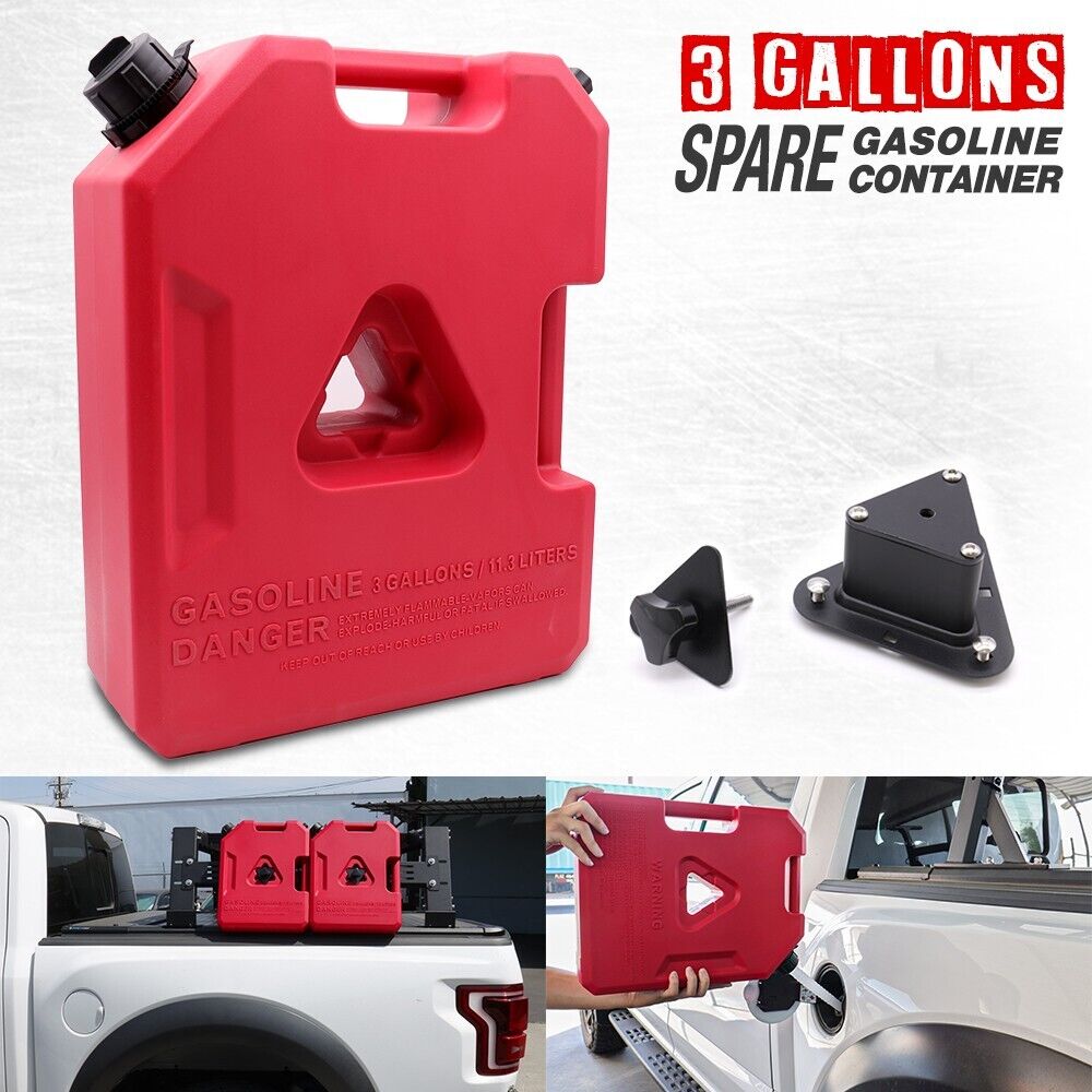 3 Gallon Fuel Pack Tank/Gas Can with Bracket, Off-Road, Easy to Carry, Spare Gas