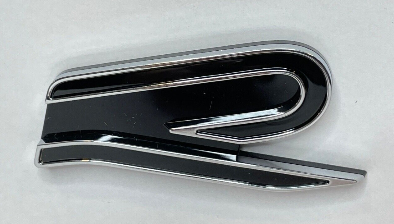 Black & Chrome VW R Line Badge Emblem LOGO Stick On 30mm x 65mm R-Line *READ*