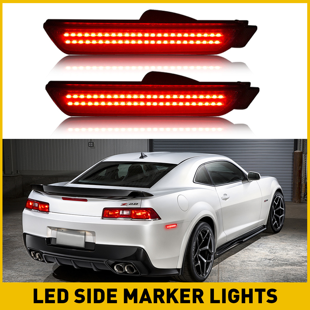 2x For Chevy Camaro 2010-2015 LED Rear Bumper Side Marker Lights Lamp Smoked Red