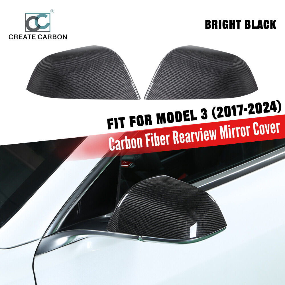 2pcs Real Carbon Fiber Rearview Mirror Cover Caps For Tesla Model 3 (2017-2024)