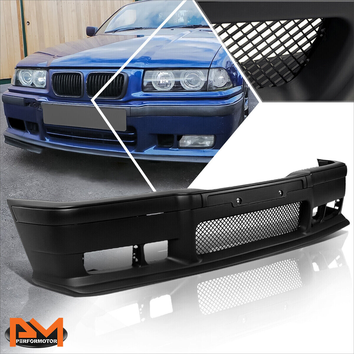For 92-99 BMW E36 3-Series M3 Style Front Bumper Cover Lower Lip w/Grille Insert