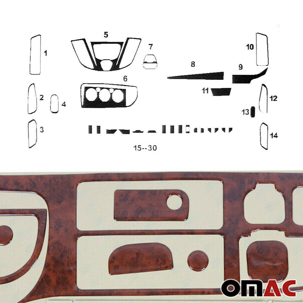 Wooden Look Dashboard Console Trim Kit for Ford Transit 2015-2024 30 Pcs
