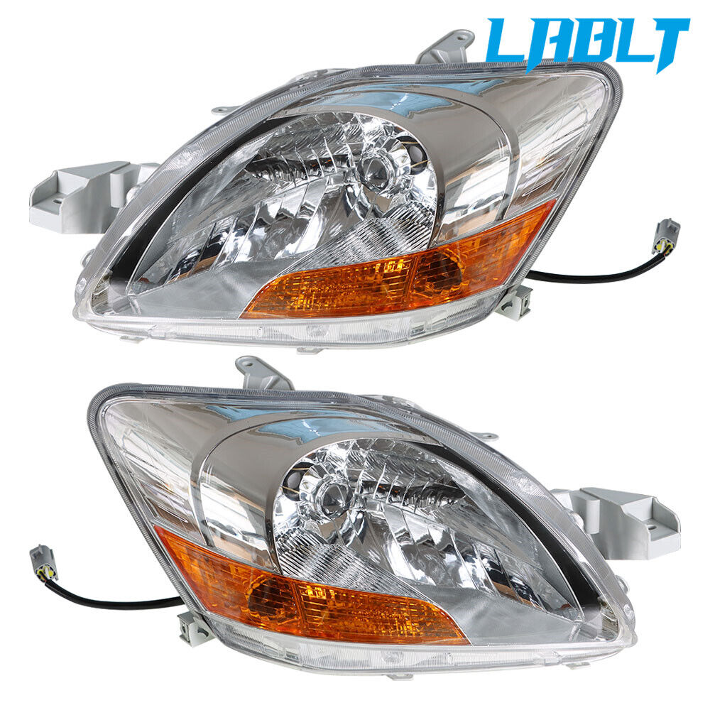 LABLT RH&LH Headlamps Chrome Headlights Pair Halogen For 2007-2011 Toyota Yaris