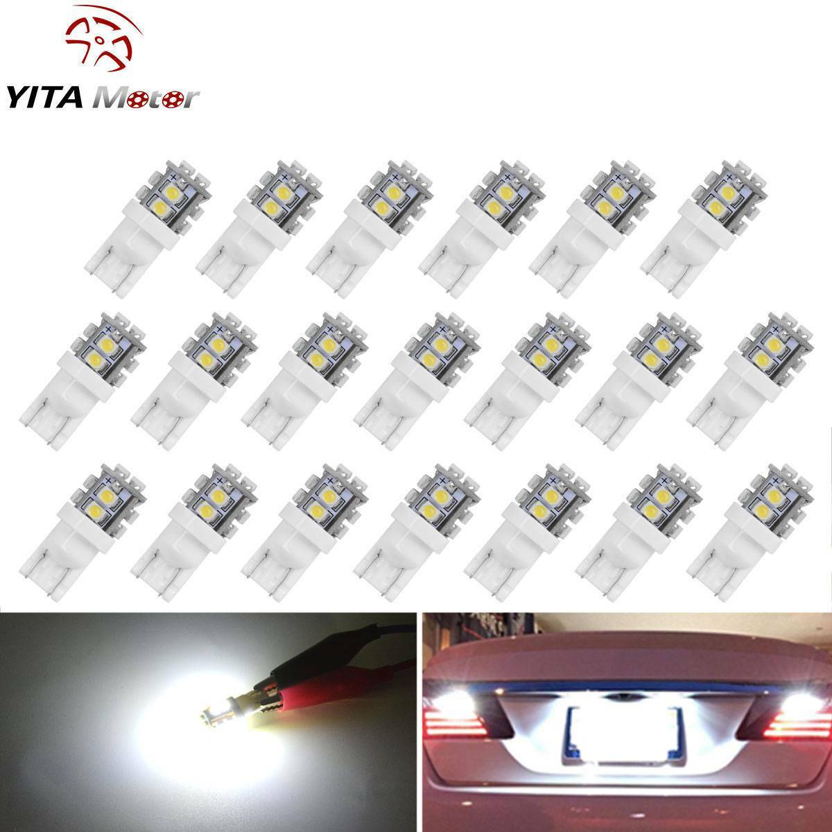 YITAMOTOR 20PCS White T10 168 Wedge LED Dome License Plate Interior Light Bulbs