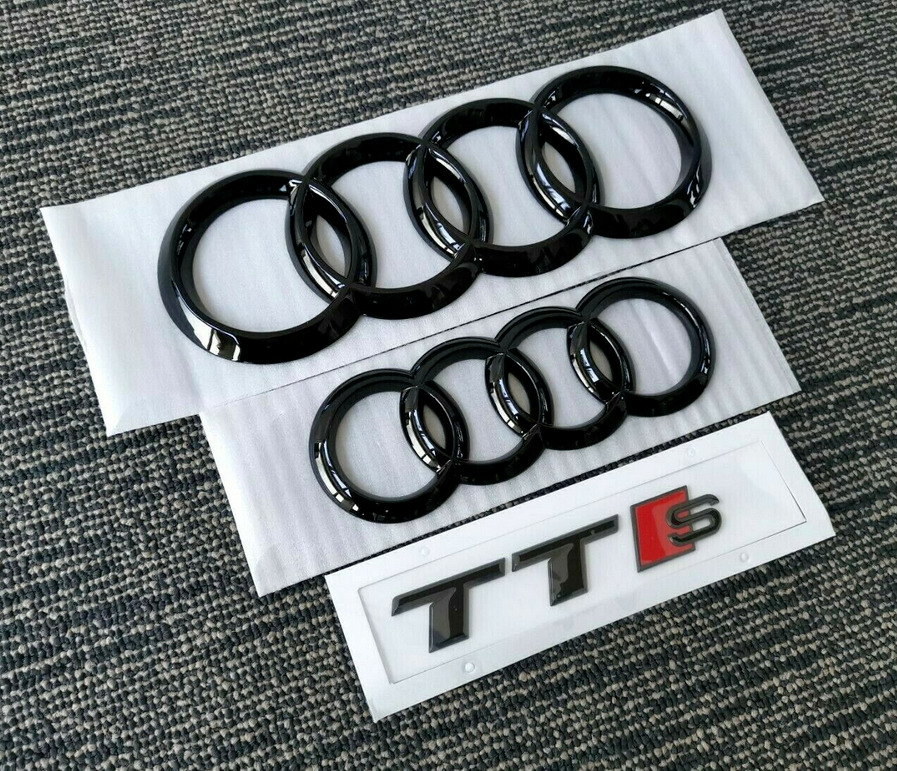 For Audi TTS Hood Rear Rings Badges Bonnet Emblem Sticker Gloss Black 
