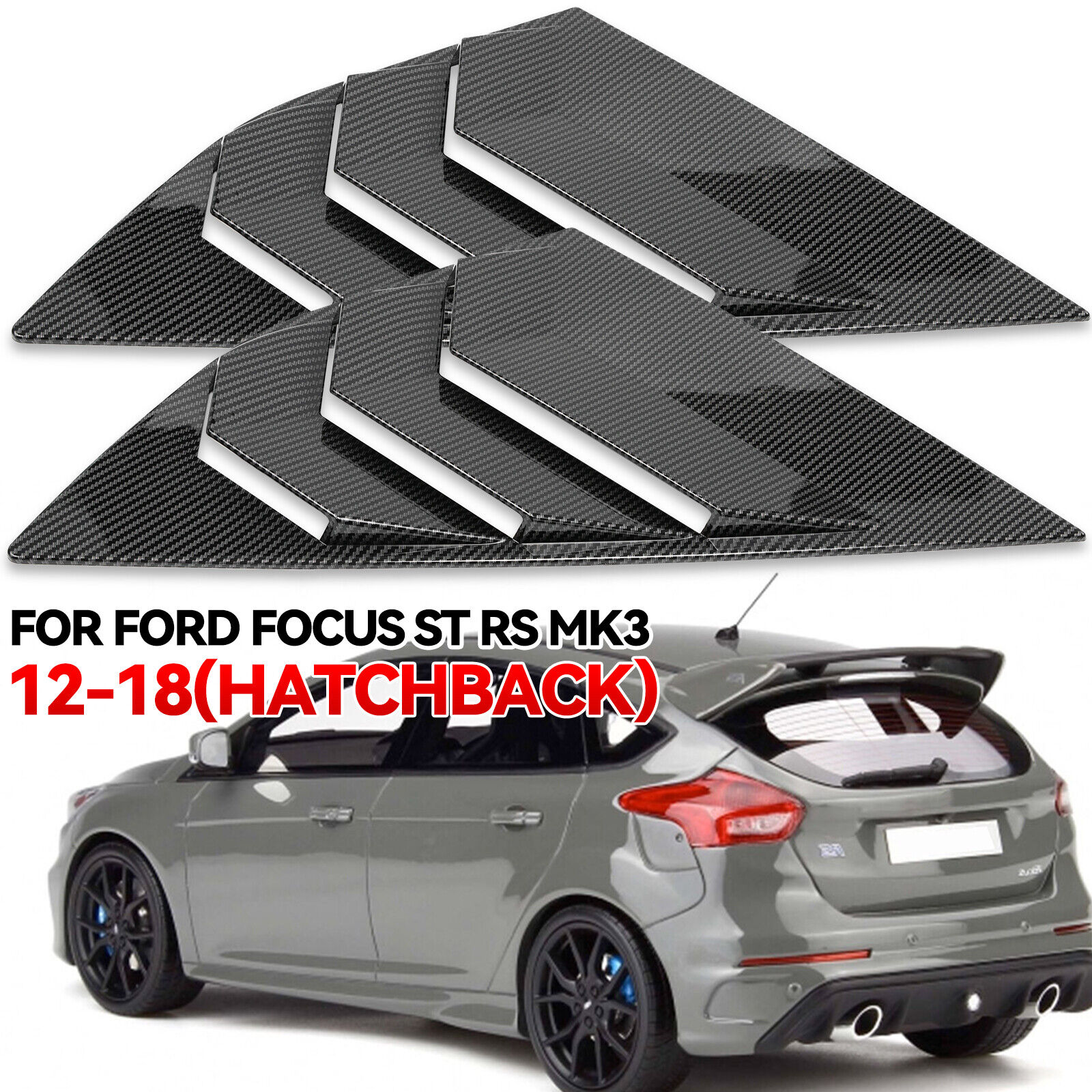 Window Louver Rear Vent Cover Carbon Fiber For Ford Focus ST RS III Hatchback