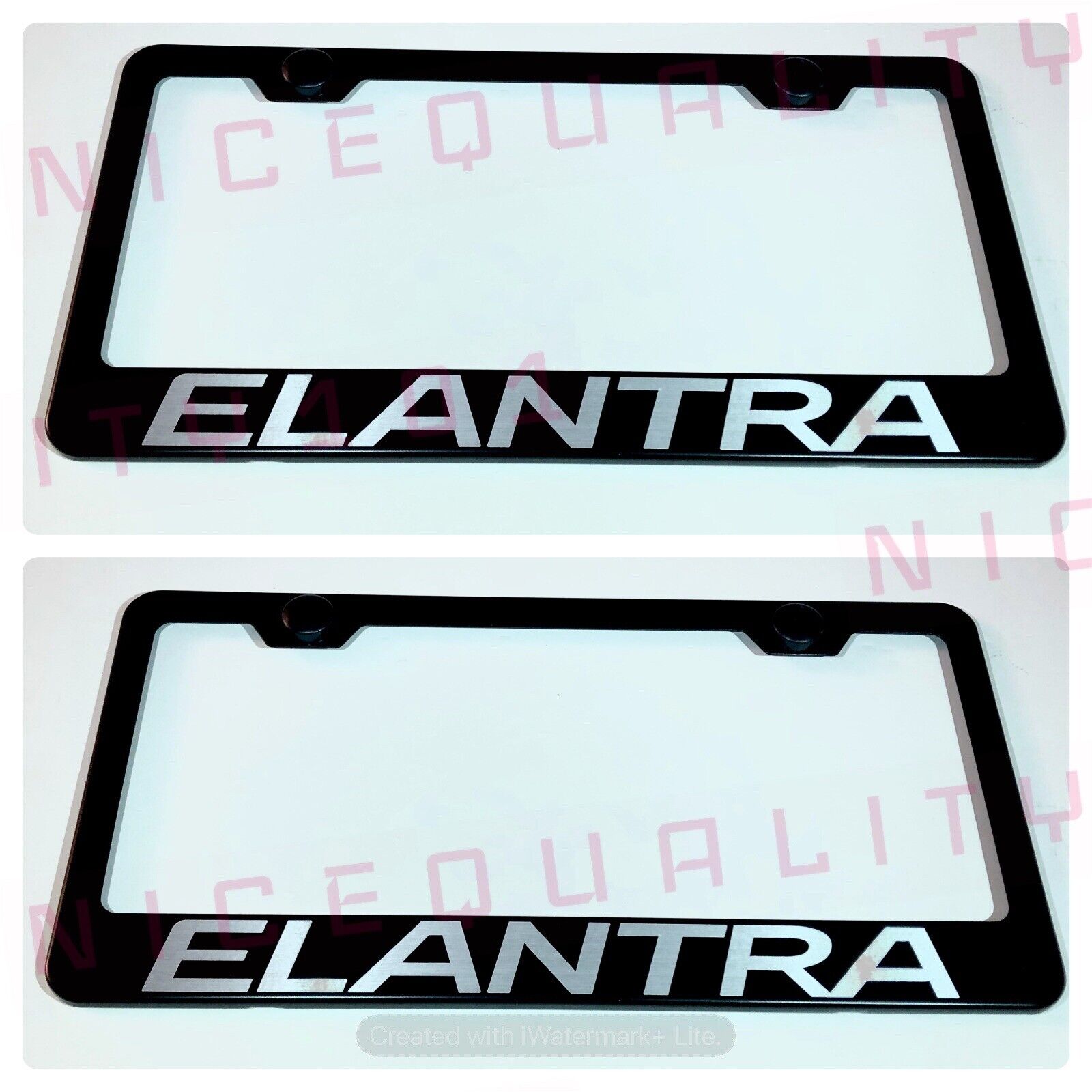 2X Elantra Stainless Steel Black Finished License Plate Frame Holder