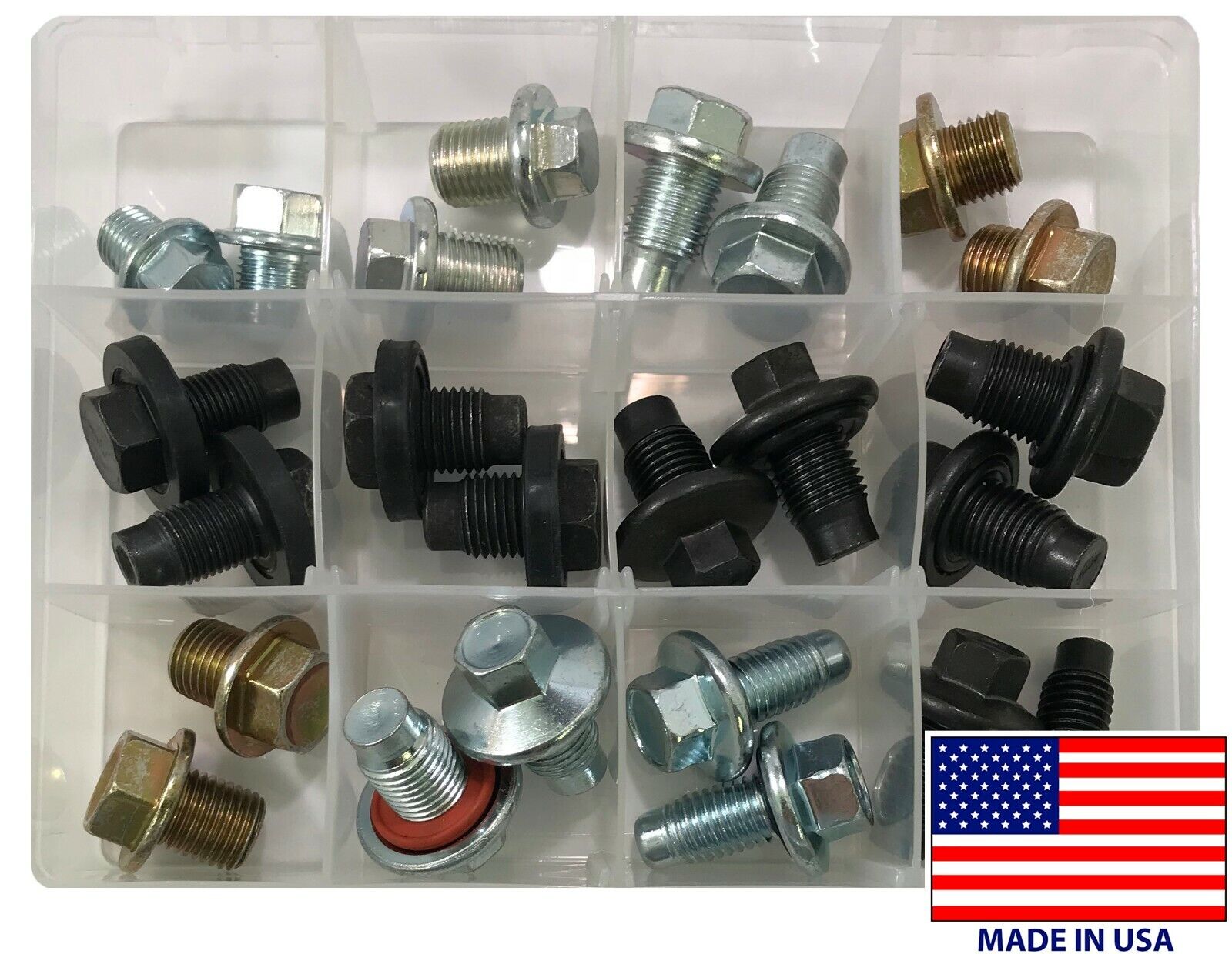 24 Piece Oil Drain Plug Assortment Kit - Top 12 Most Popular Sizes - USA Made