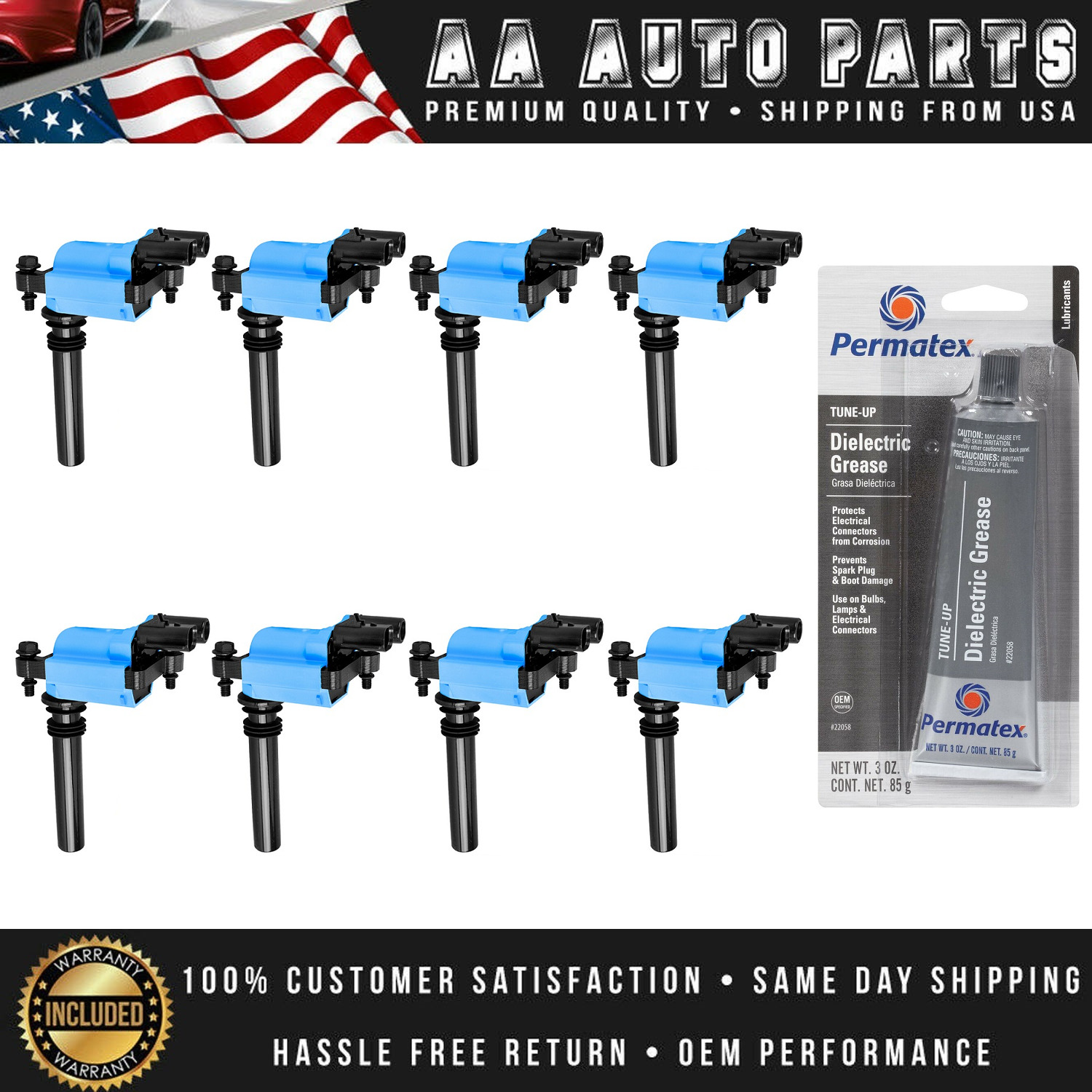 Set of 8 High Performance Ignition Coil + Tune Up Grease For Dodge 1500 UF378