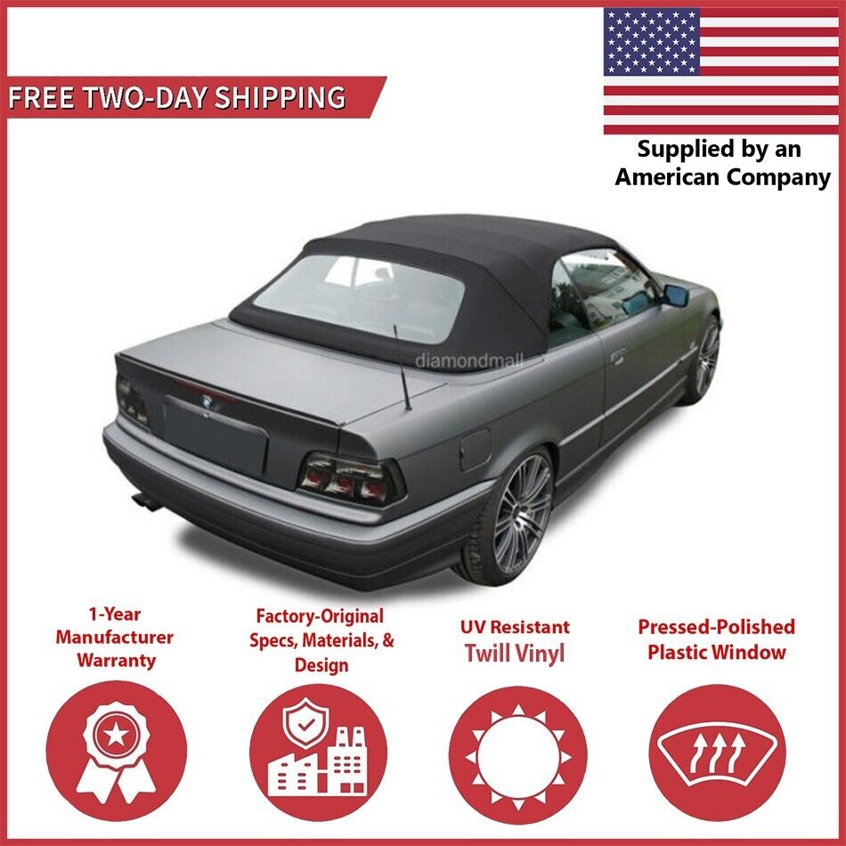 1994-99 BMW 3-Series E36 Convertible Soft Top w/DOT Approved Window, Black