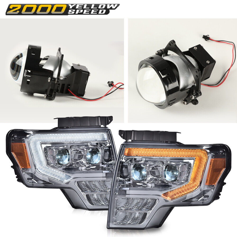 Fit For 2009-2014 Ford F-150 Chrome/Smoke LED DRL Projector Headlights HeadLamp 