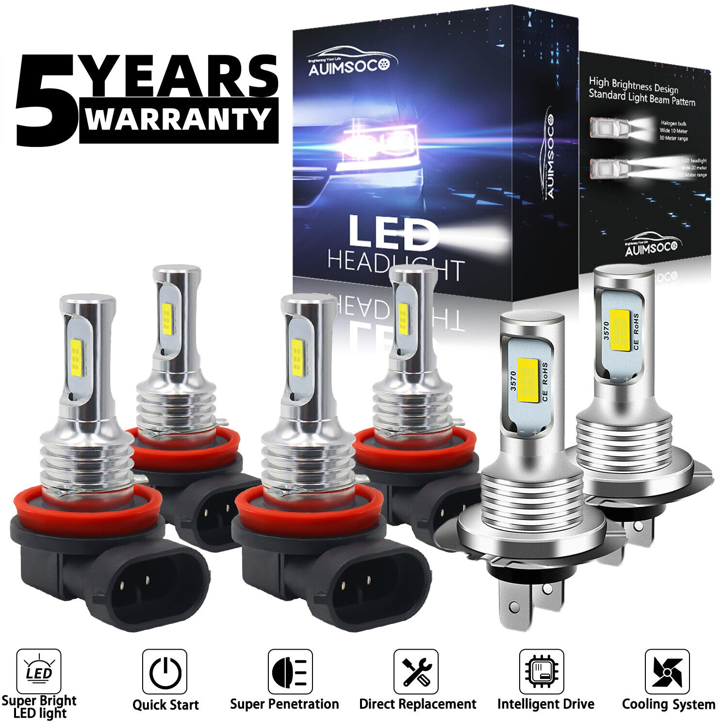 8000K LED Headlights High Low Beam Fog Light Bulbs Kit For Ford Fusion 2006-2016