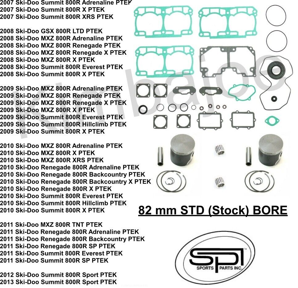 Ski Doo 800R PTEK Renegade X MXZ X Summit X Listed 82 mm SPI Piston Kits Rebuild