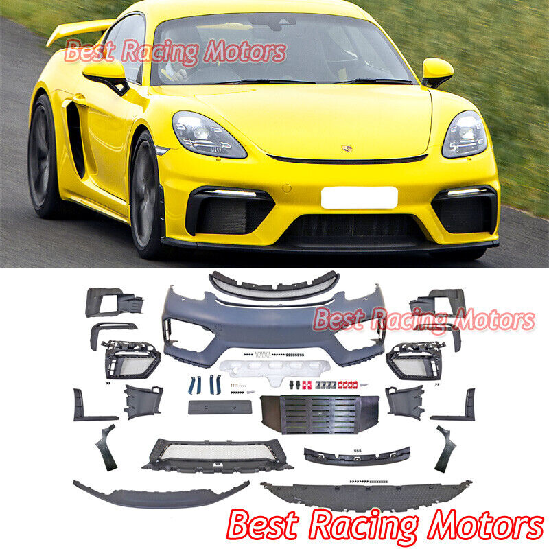For 2017-2024 Porsche 718 Boxster Cayman GT4 Style Front Bumper + HL Washer Hole