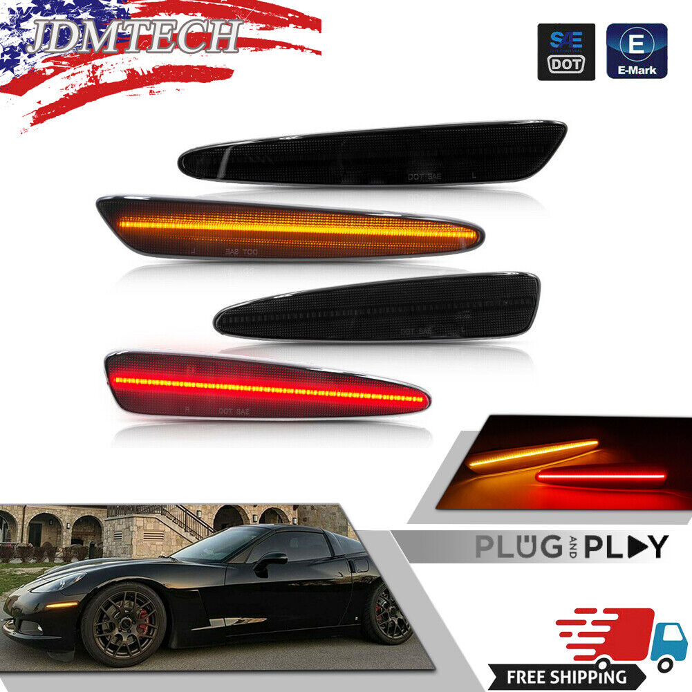 LED Smoked Front & Rear Side Marker Signal Lights For 2005-13 Chevy Corvette C6