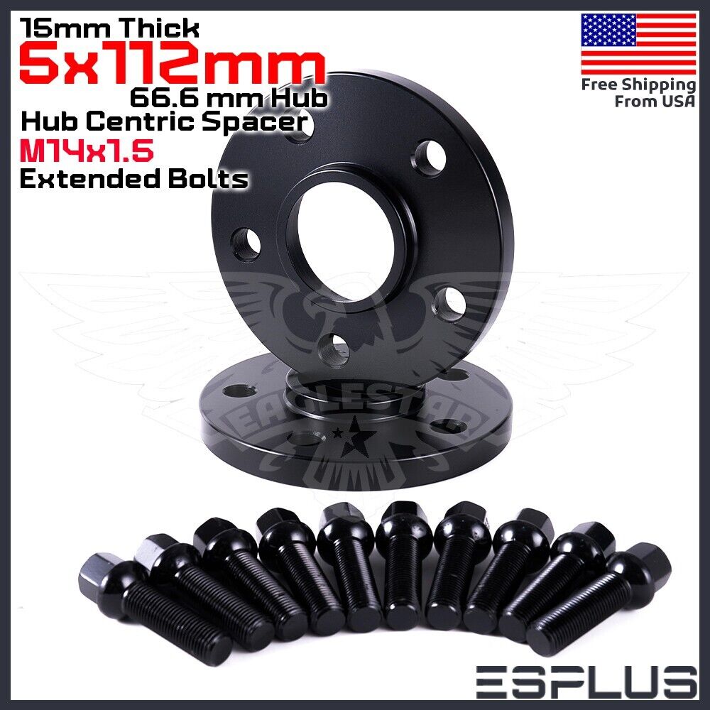 2x 15 mm Audi 5x112 66.6mm Hub Centric Spacer Fit Latest A/Q/R/RS/S/SQ -Series