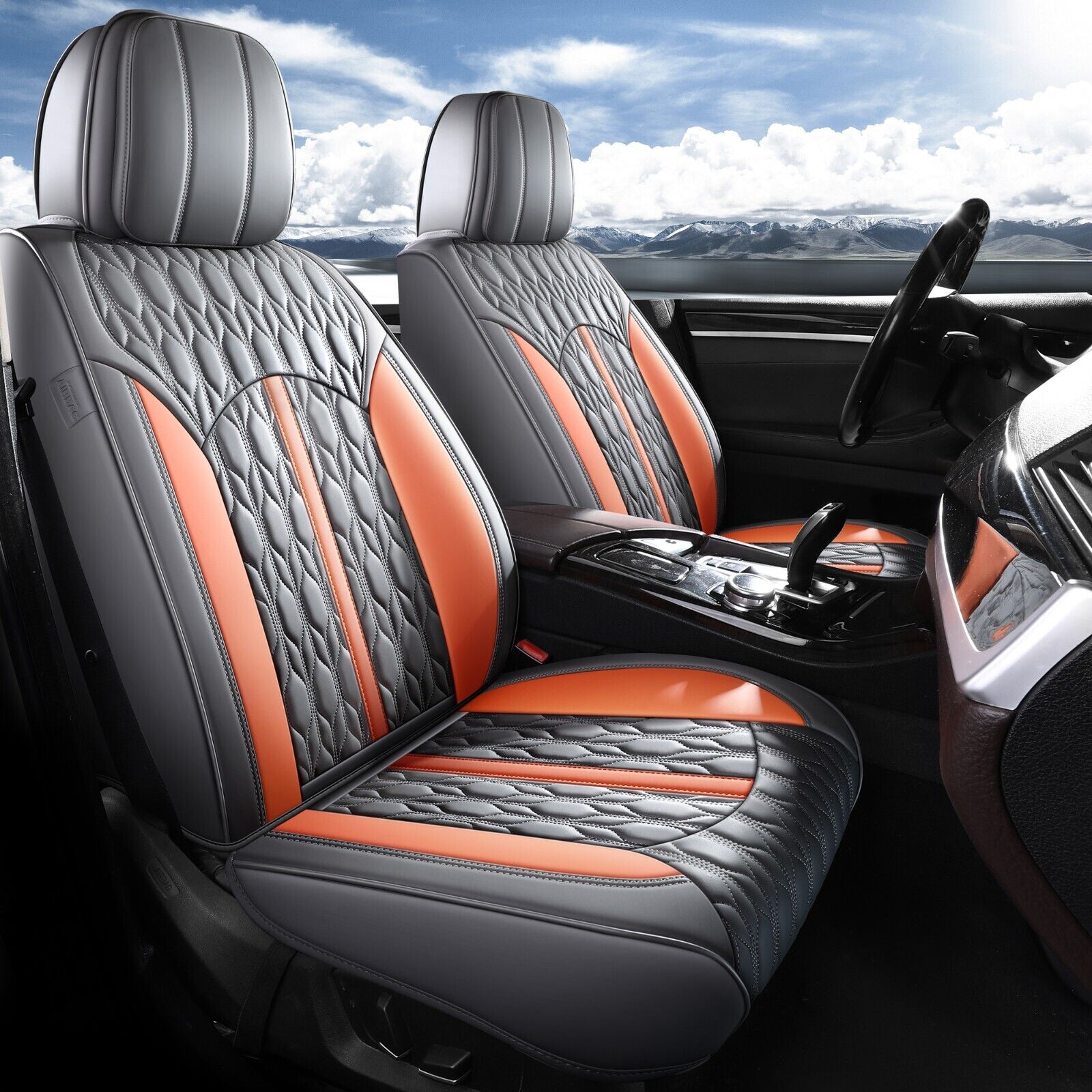 Red Rain Gray and Orange Leather Seat Cover 13PCS Universal Car  Seat Covers