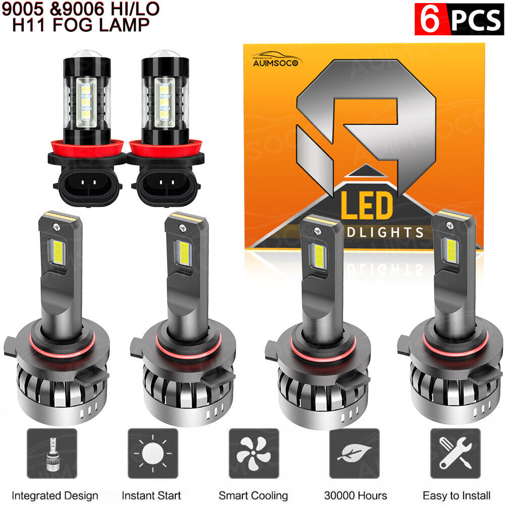 For 2005-2009 2010 Honda Odyssey 6x 6000K LED Headlights Fog Light Upgrade Bulbs