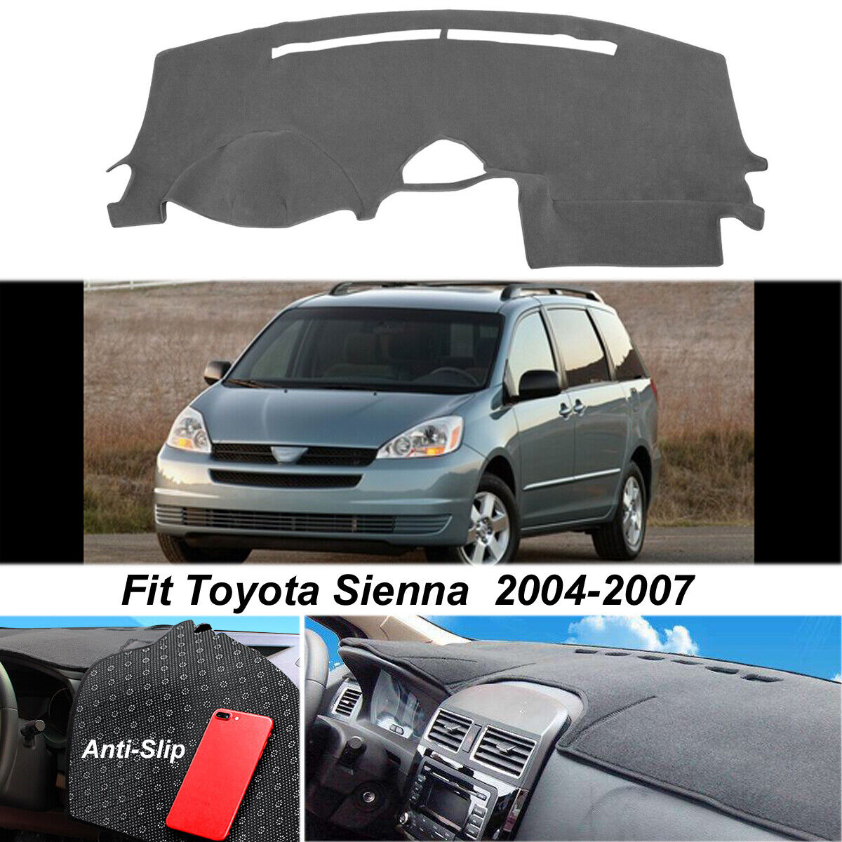 Fits For 2004-2007 Toyota Sienna Dark Dashboard Pad Non-Slip Dash Mat Dash Cover