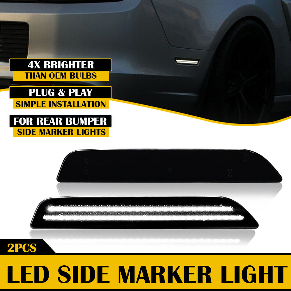 2 PCS White Smoked LED Rear Bumper Side Marker Lights For 2010-2014 Ford Mustang