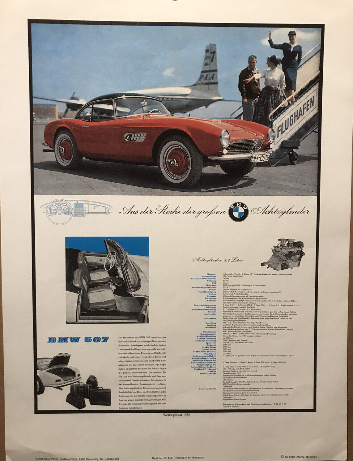 BMW 507 1958 Reprinted Under License of BMW AG -German Text Car Poster Own It