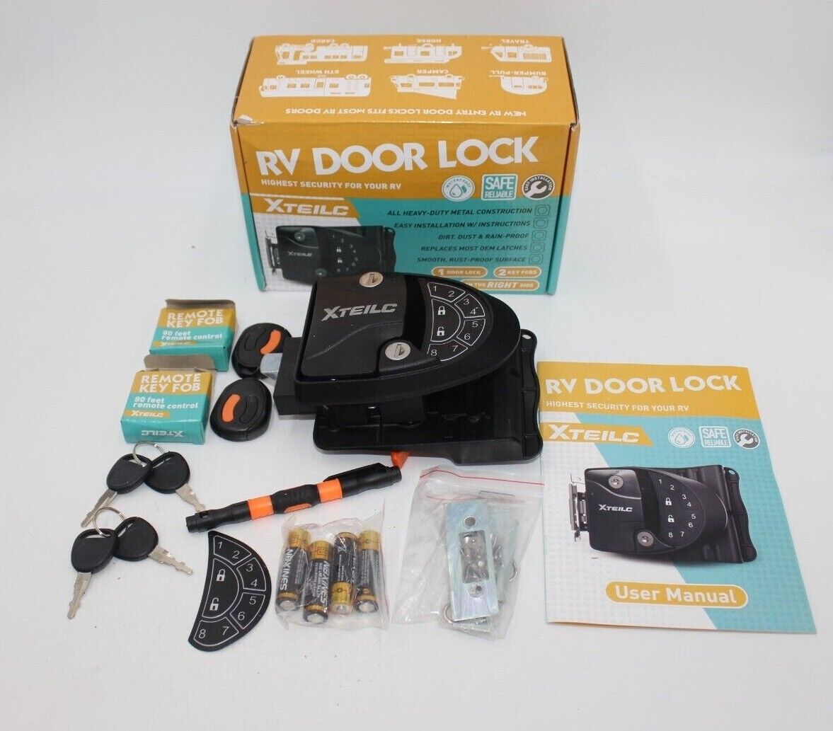 XTEILC RV Keyless Entry Door Lock Waterproof & Shockproof RV Door 2 Remote Fobs