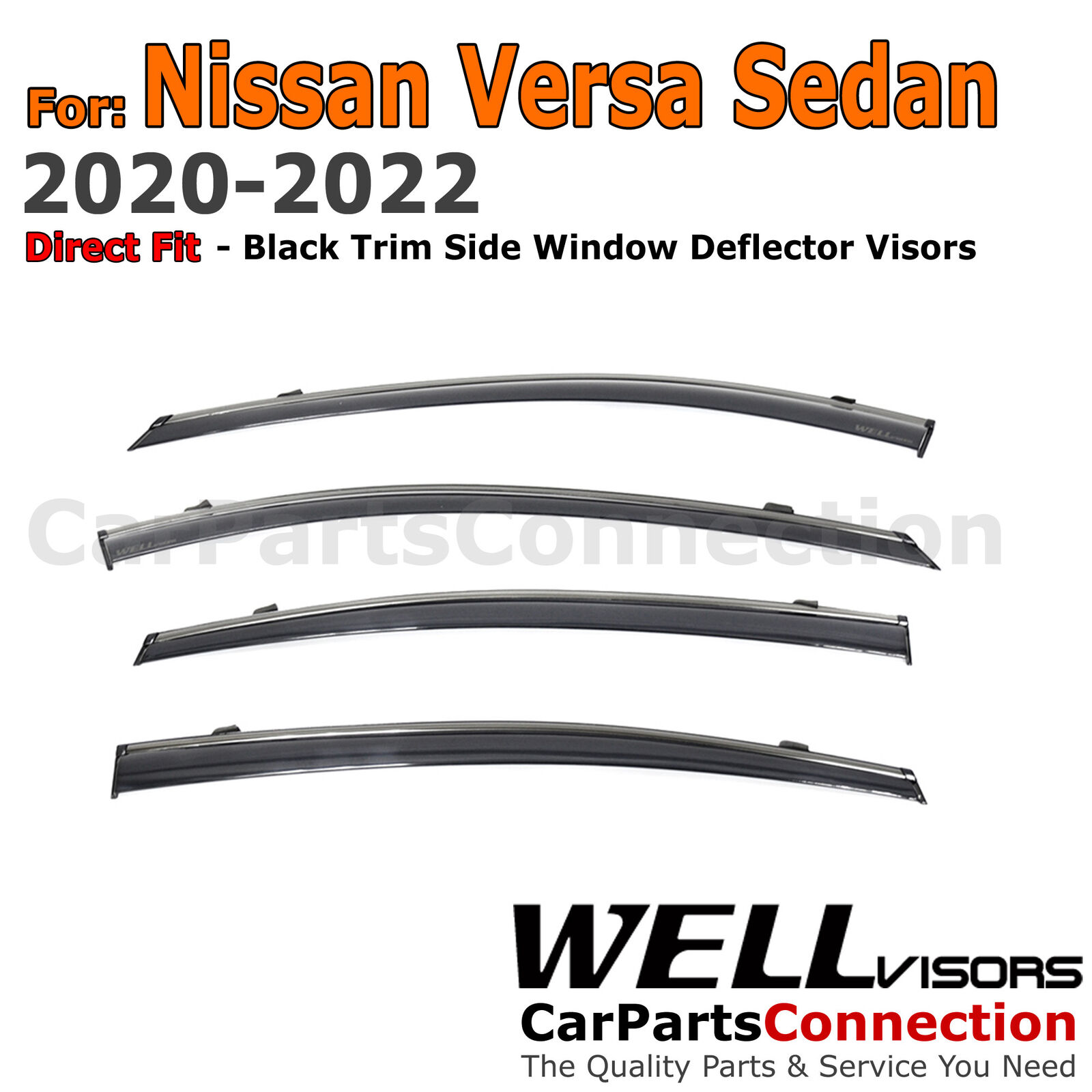 Wellvisors For Nissan Versa Sedan 20-24 Window Visors Deflector Guard Black Trim