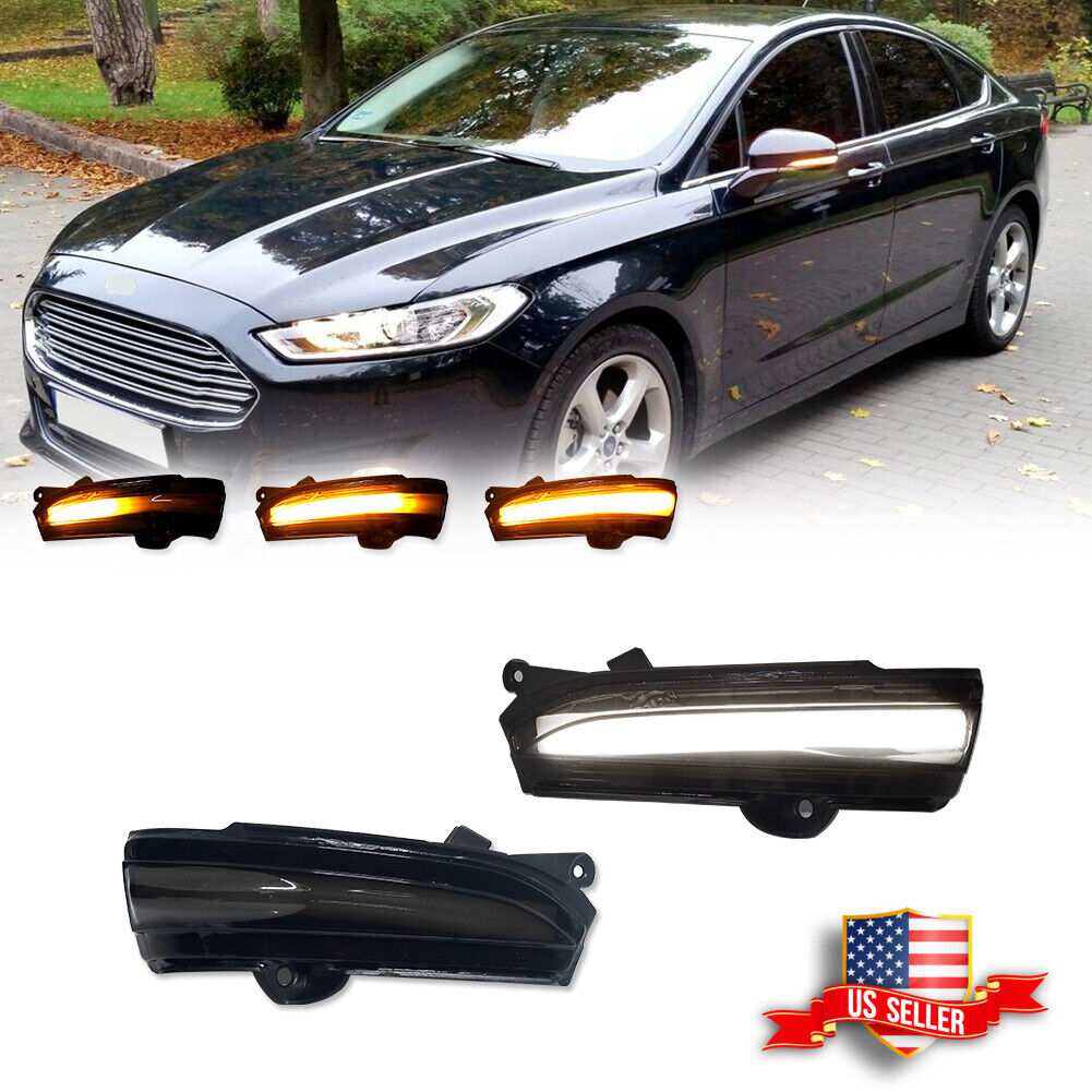 2x Smoked Dynamic Amber LED Side Mirror Turn Signal Lights For 13-18 Ford Mondeo