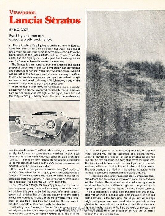 1975 Lancia Stratos Original Car Review Print Article J601