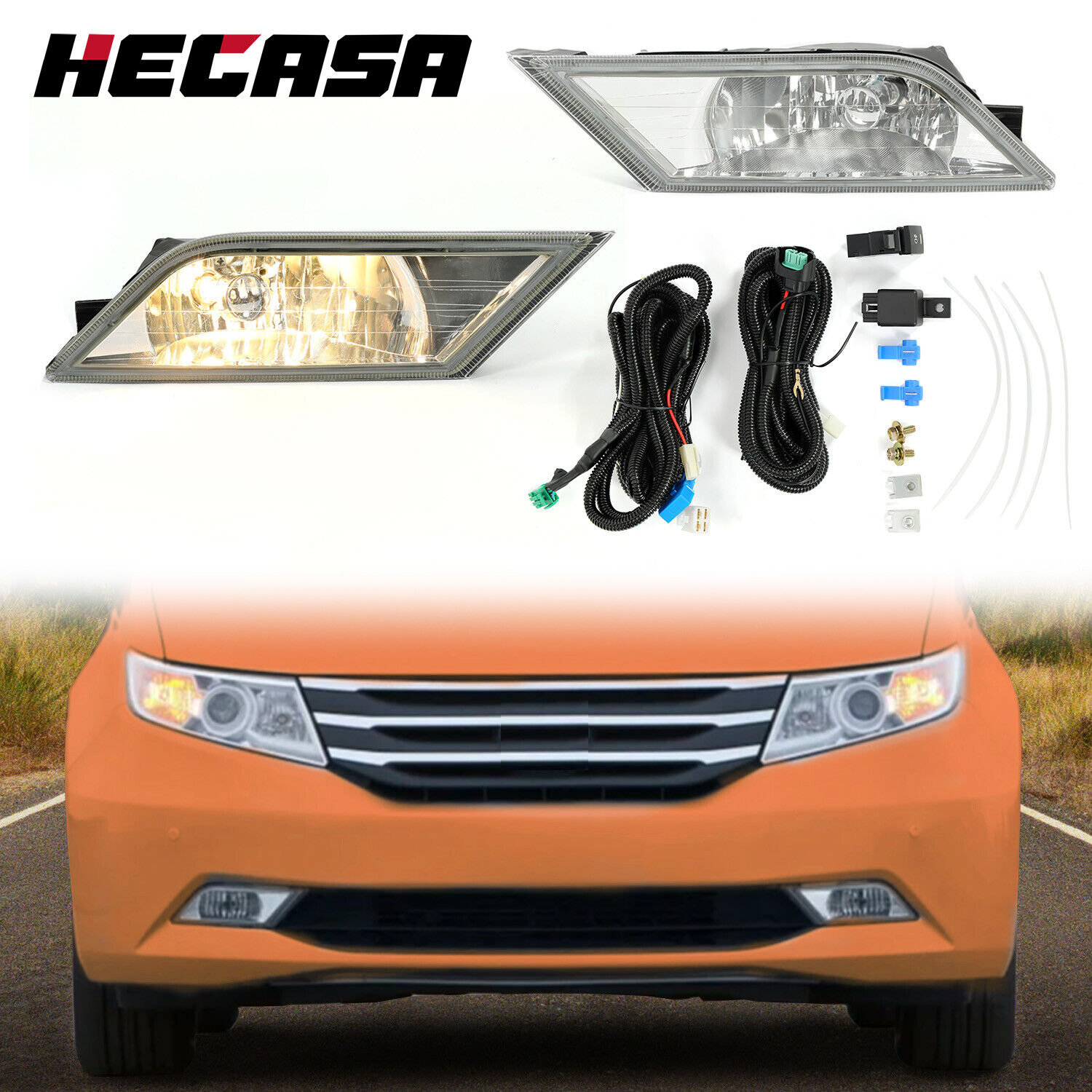HECASA For 2011-2013 Honda Odyssey Bumper Driving Left+Right Fog Lights+Switch