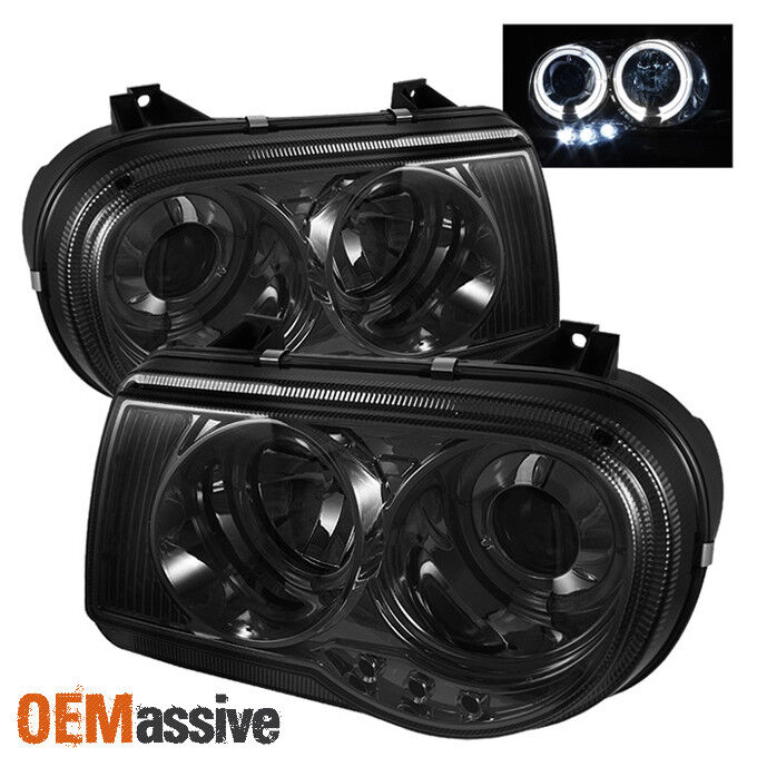 Fits Smoked 05-10 Chrysler 300C Halo Projector LED Headlights Lights Left+Right