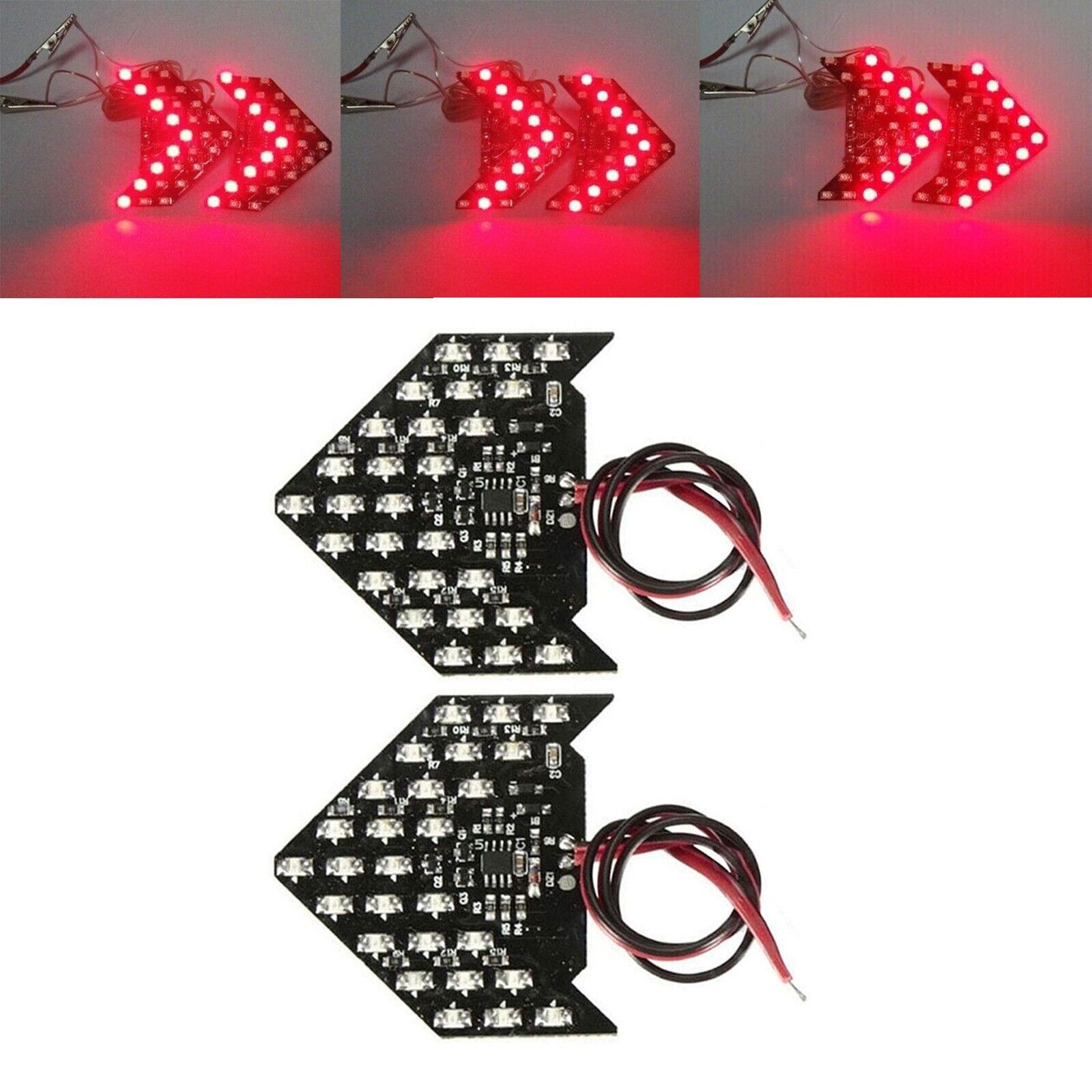 2x Red 27 LED Car Rear View Side Mirror Sequential Arrow Panel Turn Signal Light