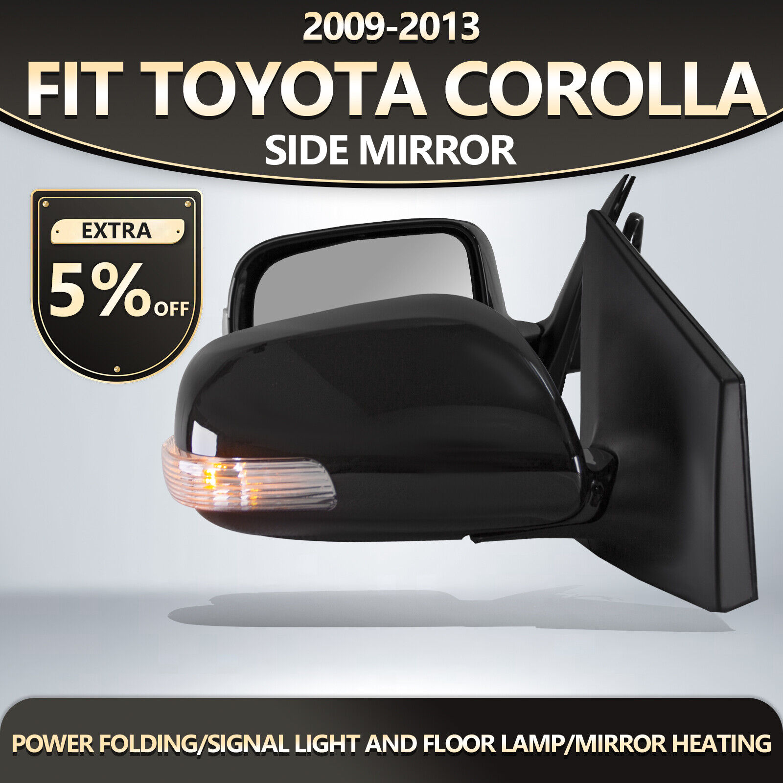 Fit 09-13 Toyota Corolla Original Side Mirrors Folding Pair Black Heated 9 Pins