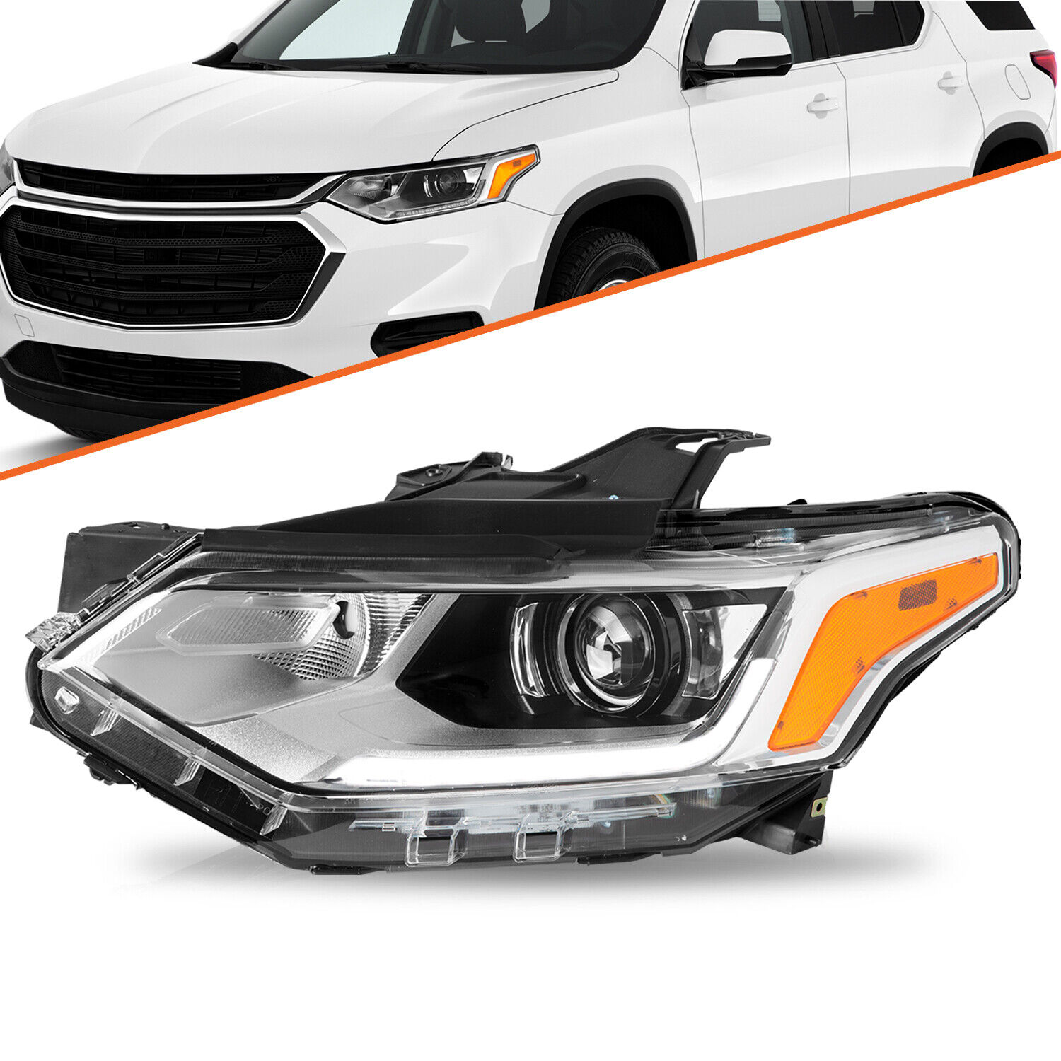 for 2018-2021 Chevy Traverse Chrome HID/Xenon Headlights Driver Side w/ LED DRL