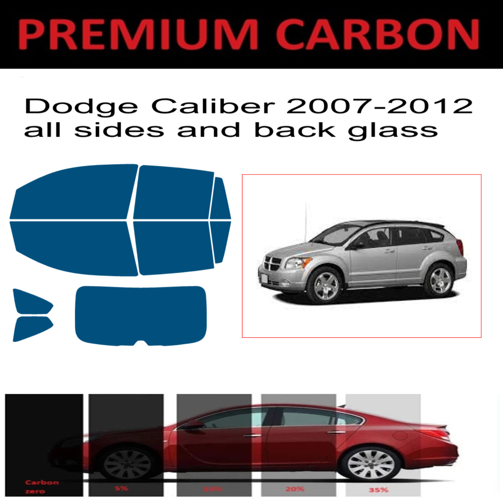 Premium Carbon Window Tint fits Dodge Caliber 2007-2012 Precut window tint.
